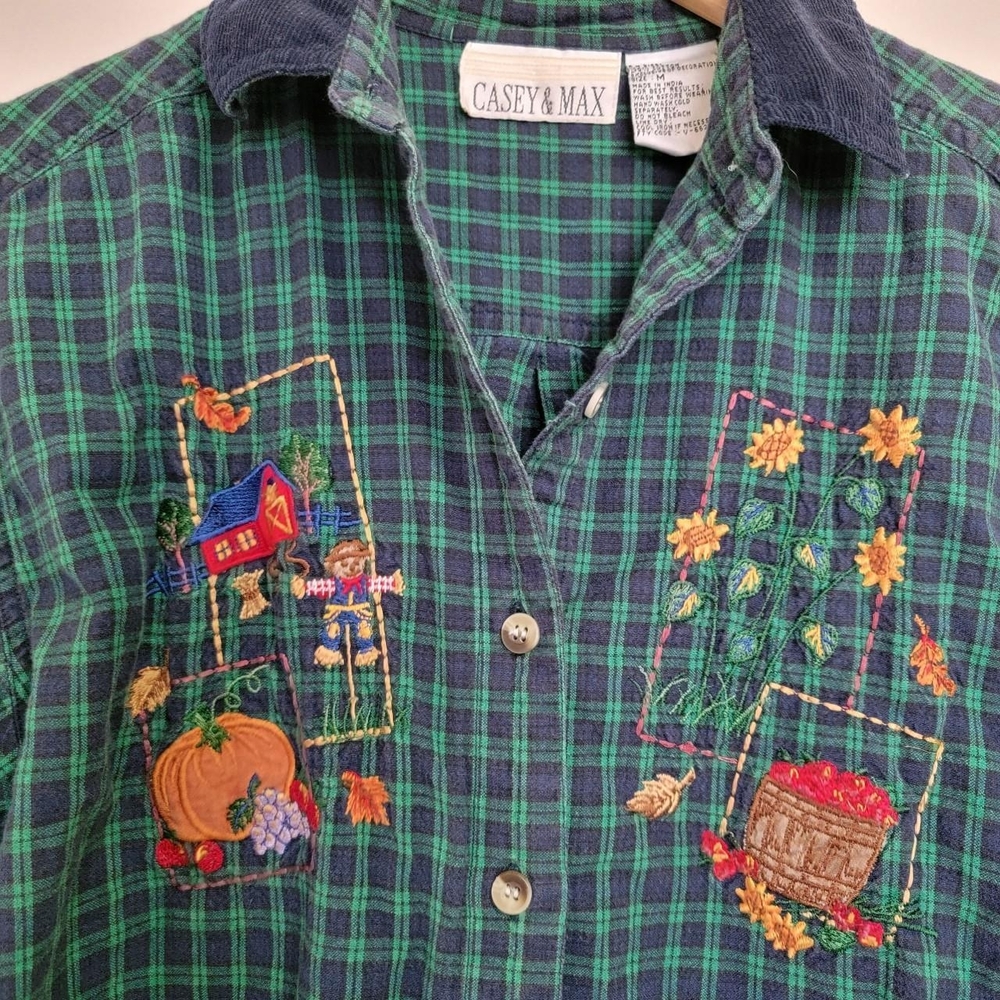 Vintage 1990s Fall Garden Embroidered Flannel